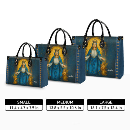 Miraculous Medal Blessed Virgin Mary Immaculate Conception Personalized Leather Handbag