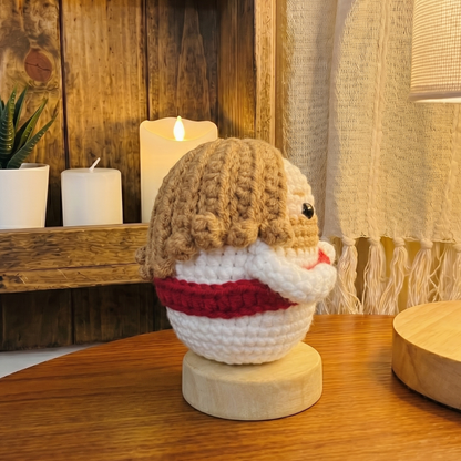 Handmade Jesus Crochet Doll with Wooden Base - Christian Prayer Decor & Meaningful Gift