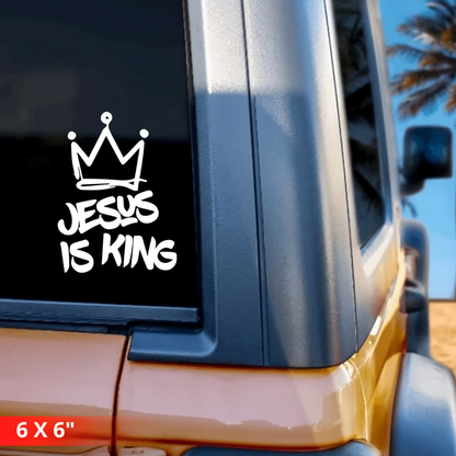 [6IN] JESUS IS KING Decal – Waterproof Cross Sticker for Car, Laptop, Water Bottle & More