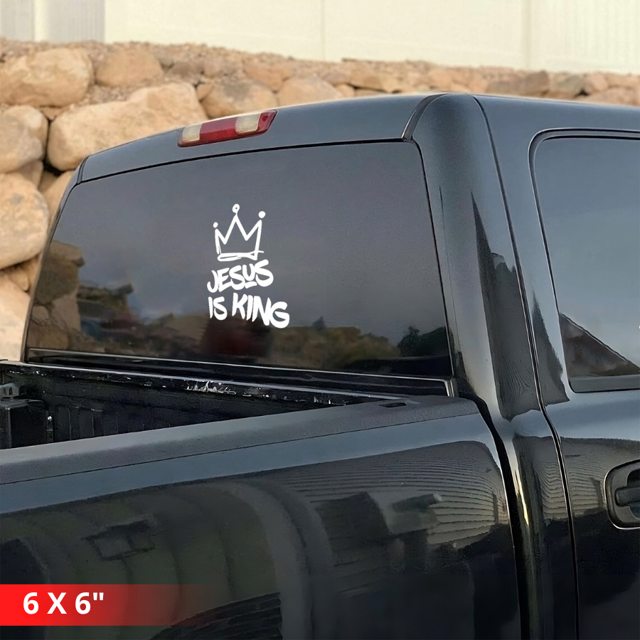 [6IN] JESUS IS KING Decal – Waterproof Cross Sticker for Car, Laptop, Water Bottle & More