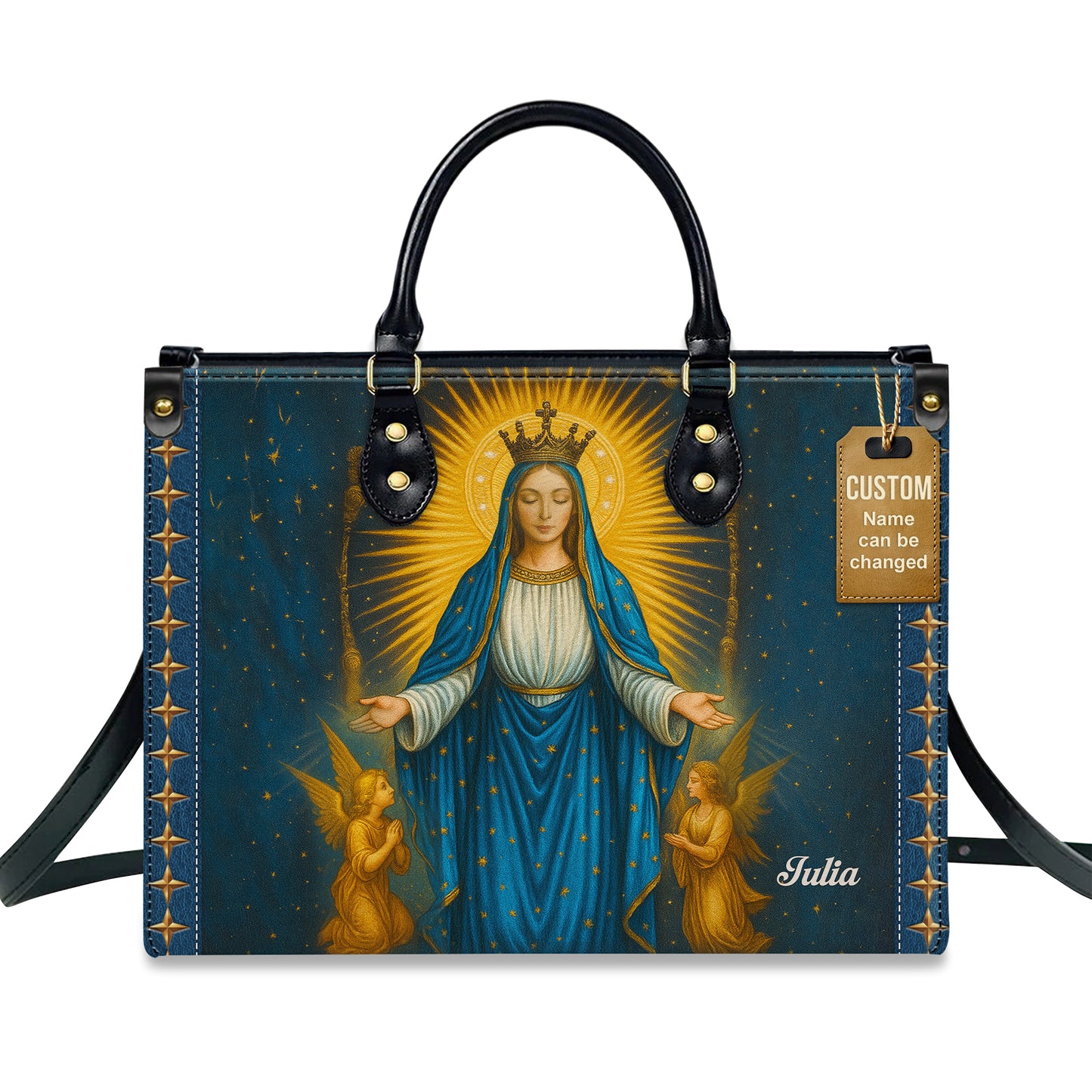 Miraculous Medal Blessed Virgin Mary Immaculate Conception Personalized Leather Handbag