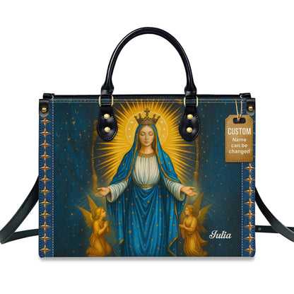 Miraculous Medal Blessed Virgin Mary Immaculate Conception Personalized Leather Handbag