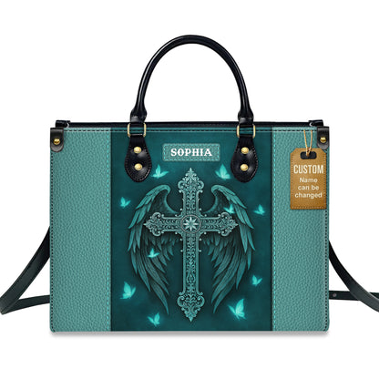 Guardian Angel Wings Cross Personalized Leather Handbag