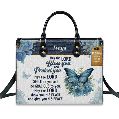 May The Lord Bless You Aaronic Blessing Numbers 6:24-26 Personalized Leather Handbag