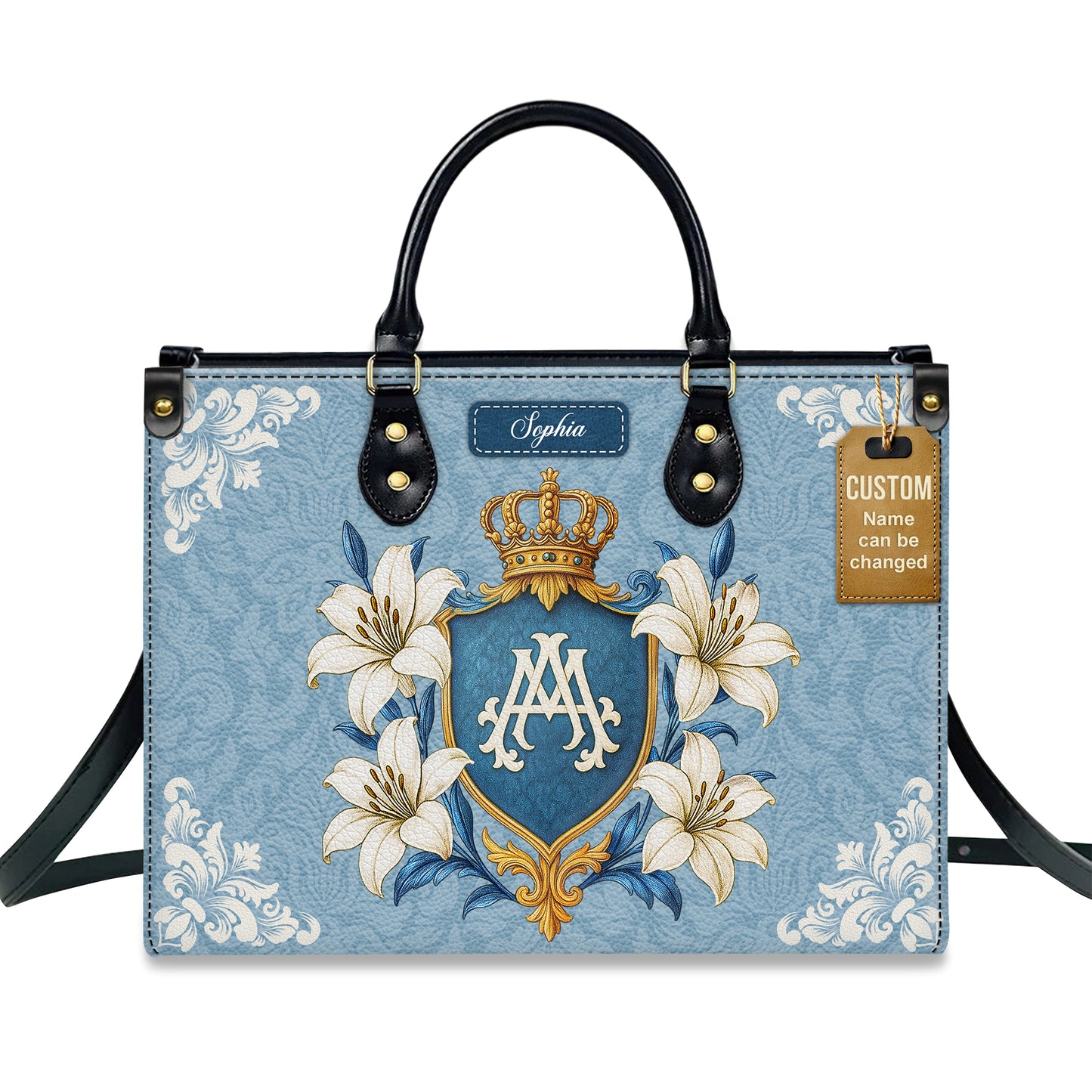 Ave Maria Crown Of Grace Personalized Leather Handbag