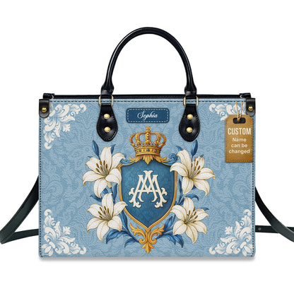 Ave Maria Crown Of Grace Personalized Leather Handbag