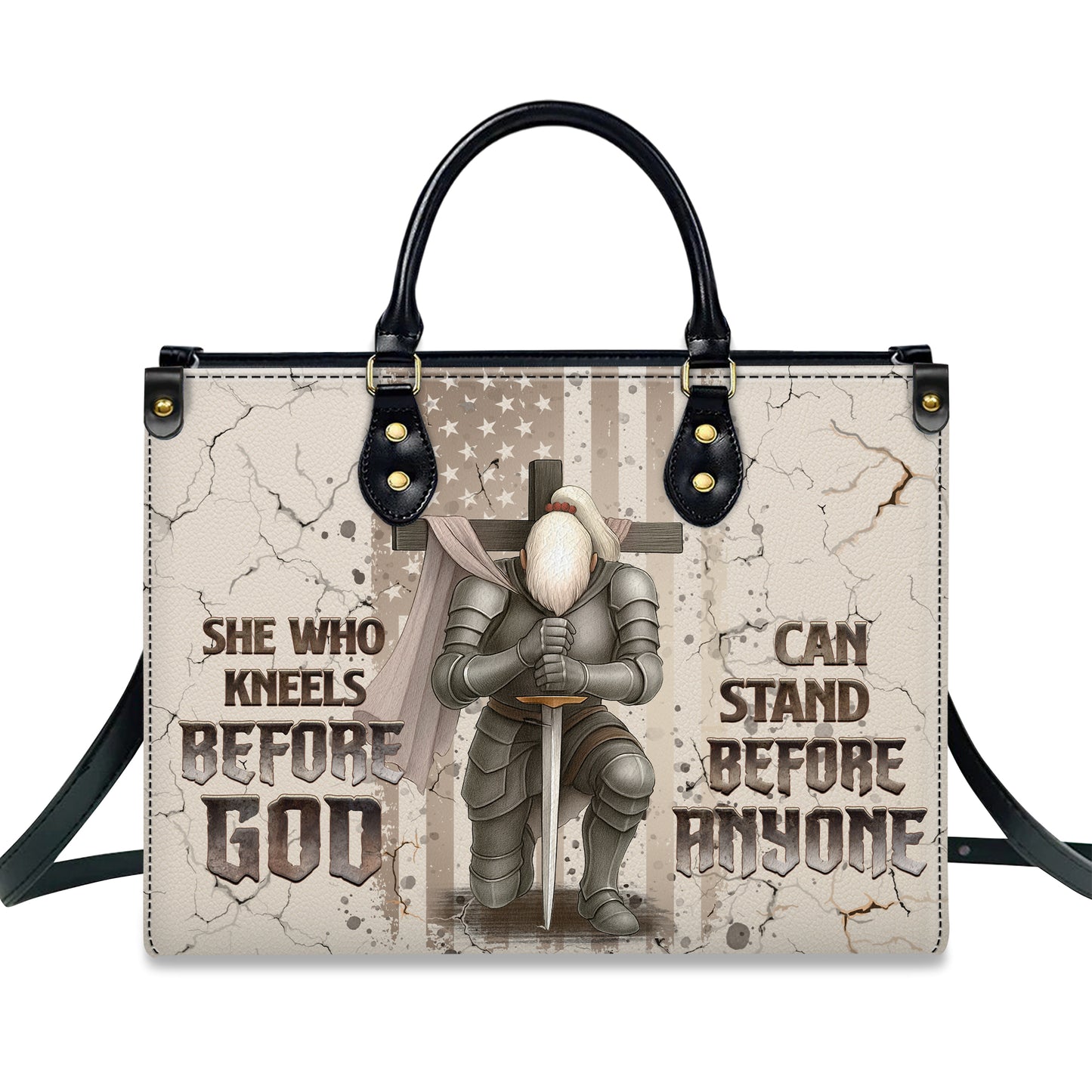 She Who Kneels Before God Can Stand Before Anyone Personalized Leather Handbag