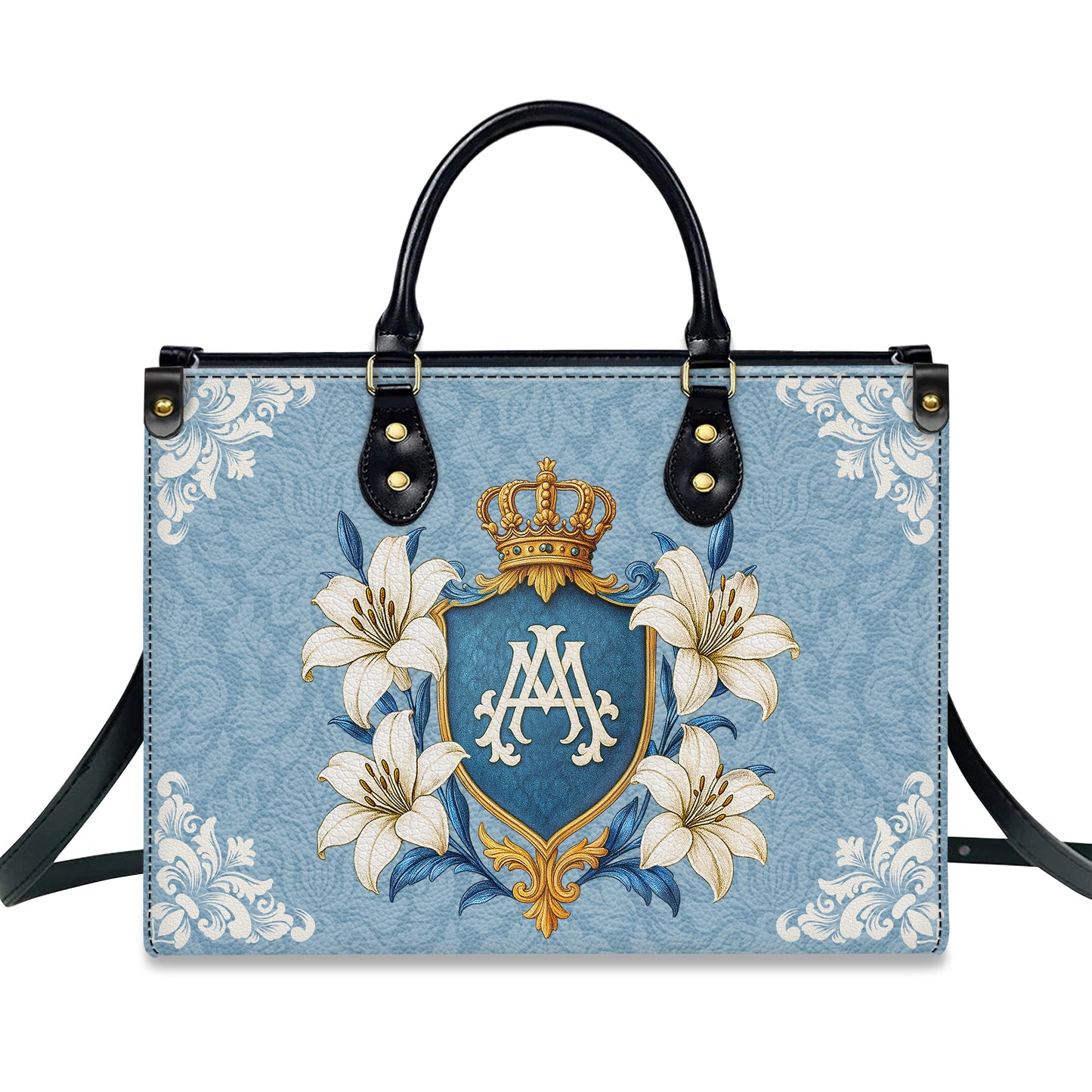 Ave Maria Crown Of Grace Personalized Leather Handbag