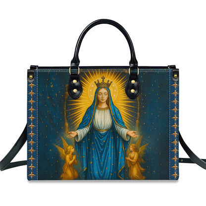 Miraculous Medal Blessed Virgin Mary Immaculate Conception Personalized Leather Handbag