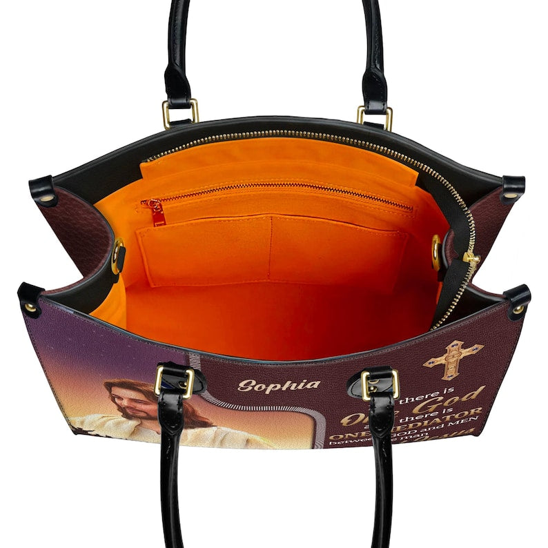 Personalized One God One Mediator Christian Handbag – Twill Faux Leather & PU Leather