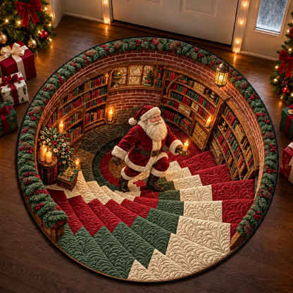 Santa Christmas Library Quilted Round Mat