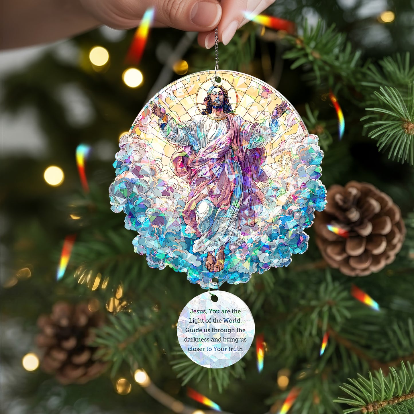 "Light of the World” Holo Acrylic 2-Layer Ornament with Prayer Tag