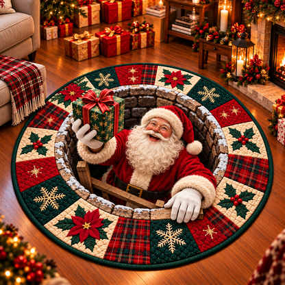 Santa Christmas Library Quilted Round Mat