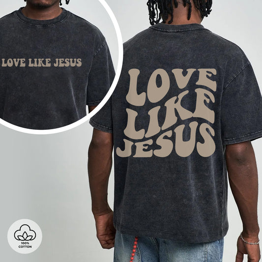 "Love Like Jesus" Unisex Vintage Washed Christian T-Shirt Two Sides | John 13:34-35 Love Command Tee | Faith Guided Life Apparel