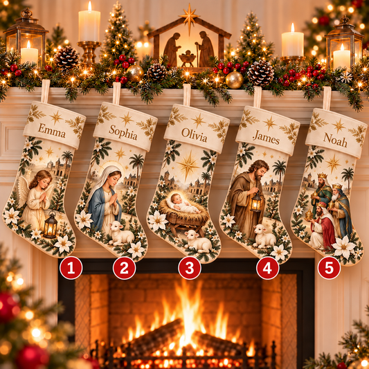 Personalized Nativity Christmas Stocking – Custom Name Christian Holiday Stocking, Religious Christmas Decor & Family Gift