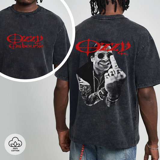 Ozzy Osbourne Two Sides Unisex Vintage Washed T-Shirt - Rock Legend Portrait Tribute