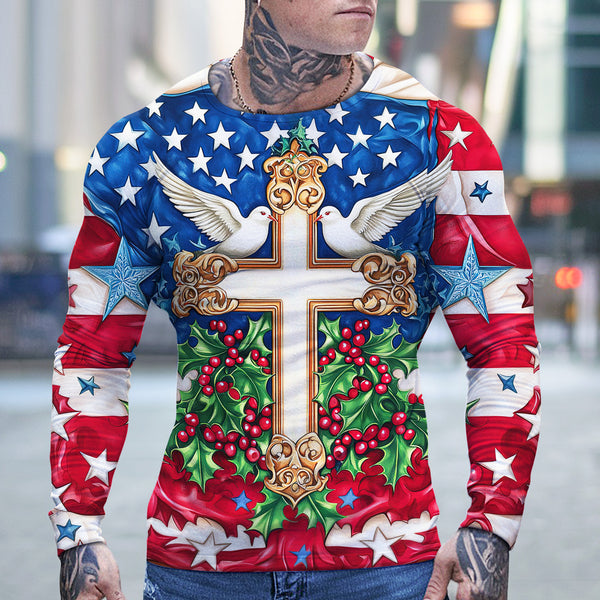 Christmas Cross Hoodie With American Flag CHRISTIAN-003-A-SWEATER