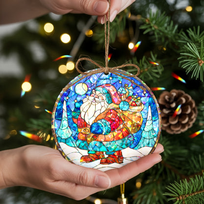 Stained Glass Santa Claus Holographic Christmas Ornament | Festive Holiday Keepsake | Jolly Tree Decoration