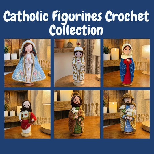 Catholic Figurines Crochet Collection – Handmade 9 Inch Wooden Base