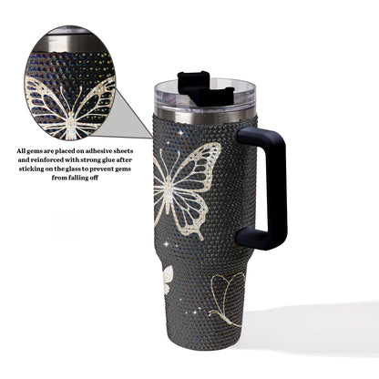 Butterfly Black Bling Diamond Tumbler 40oz - Sparkling Transformation Rhinestone Cup