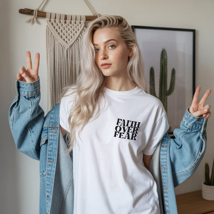 Faith Over Fear Christian T-Shirt Two Sides with Psalms 118:6 | Faith Guided Life Apparel