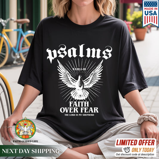 "Psalms Faith Over Fear" Eagle Wings Christian T-Shirt | Faith Guided Life Apparel