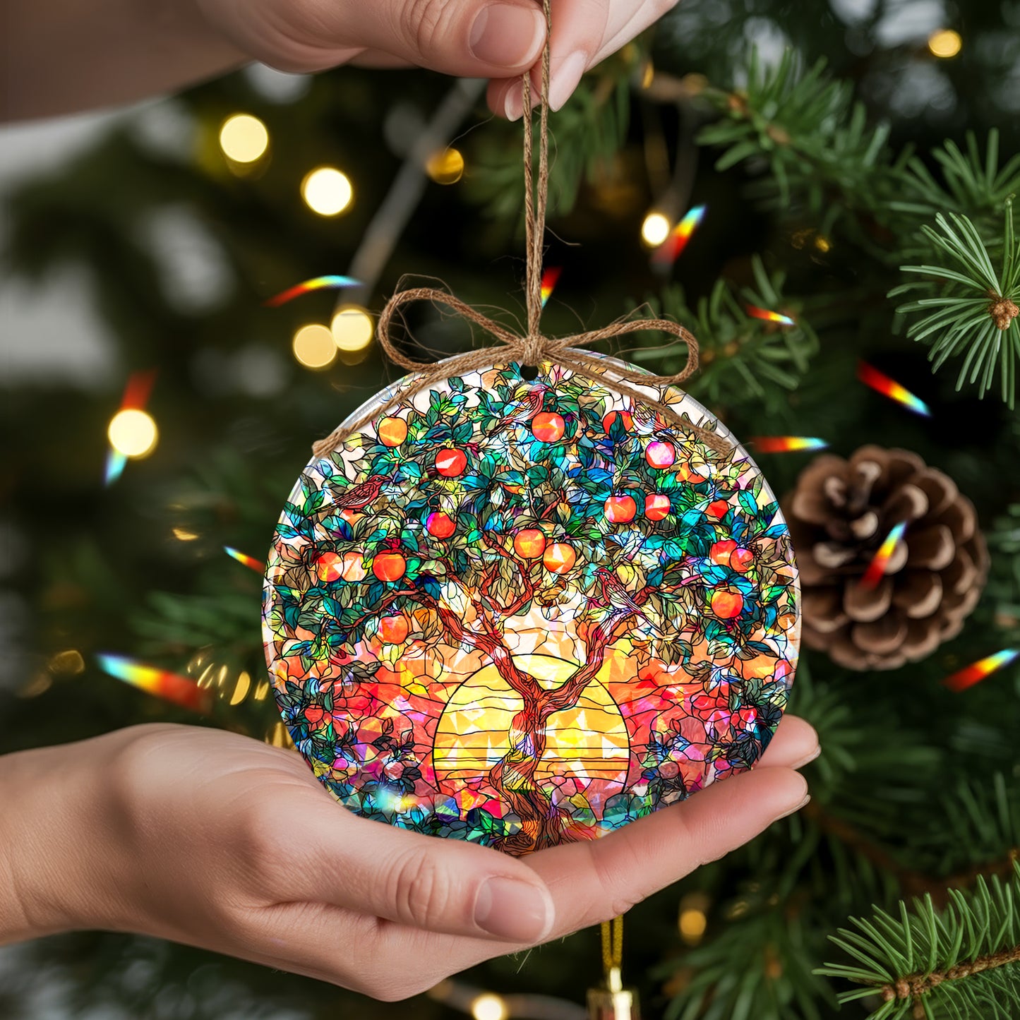 Tree of Life Stained Glass Holographic Christmas Ornament | Symbol of Family & Connection | Spiritual Keepsake Decoration