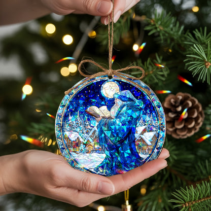 Stained Glass Storyteller Santa Holographic Christmas Ornament | Magical Holiday Keepsake | Festive Tree Decoration