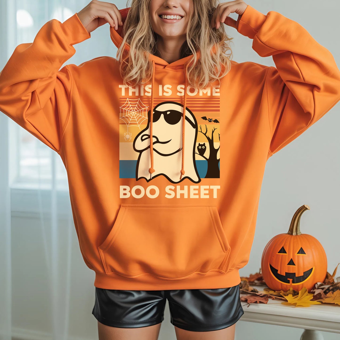 This Is Some Boo Sheet Funny Ghost Halloween T-Shirt - Vintage Sunset Spooky Season Humor Tee
