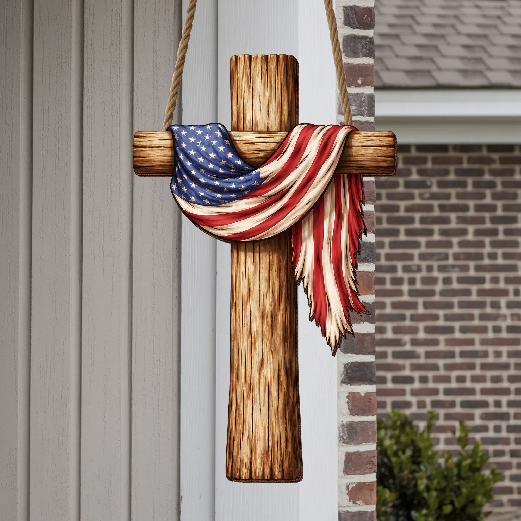 Rustic USA Faith Cross Door Decor for Memorial Day, Independence Day, and Everyday Home Display