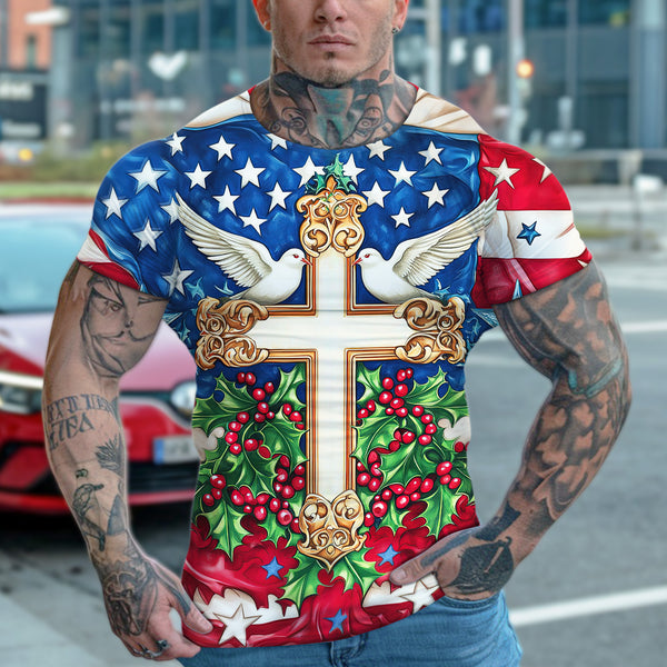 Christmas Cross Hoodie With American Flag CHRISTIAN-003-TSHIRT