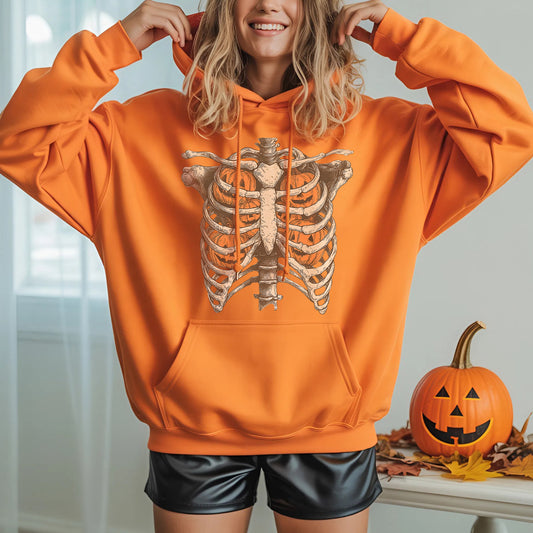 Pumpkin Ribcage Skeleton Halloween T-Shirt Jack-O-Lantern Anatomy Spooky Season Tee