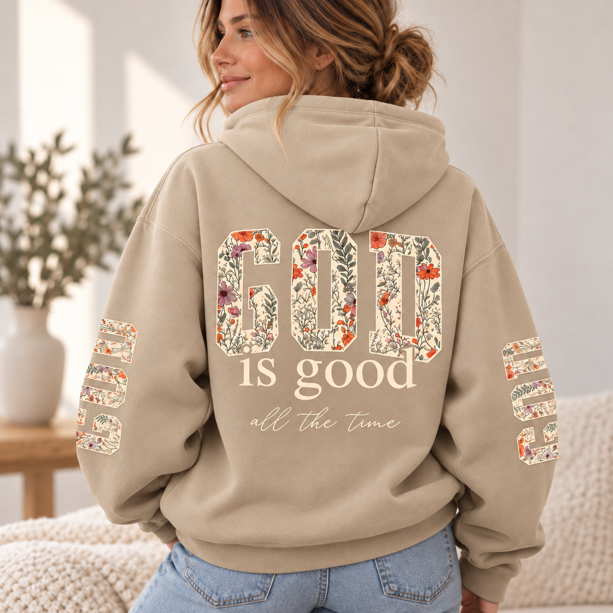 God Is Good All The Time – Floral Christian Faith Hoodie
