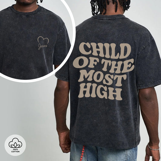 "Child Of The Most High" Unisex Vintage Washed Christian T-Shirt Two Sides | Psalm 82:6 Identity Declaration Tee | Faith Guided Life Apparel