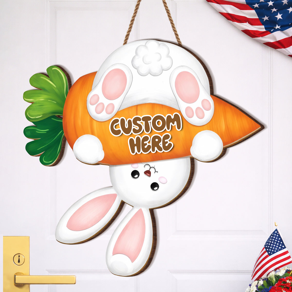 Personalized Easter Bunny Carrot Wood Sign