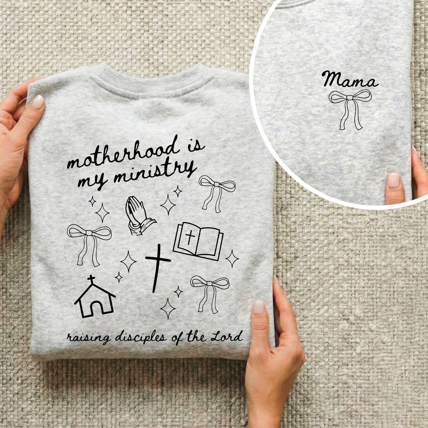 Minimal Mama Ministry with Christian Icons – Two Sides – She is Bless – Unisex Tshirt /Hoodie/Sweatshirt