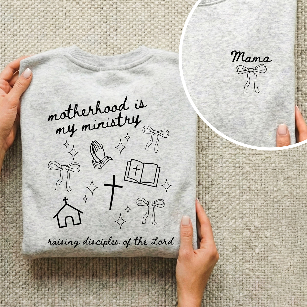 Minimal Mama Ministry with Christian Icons – Two Sides – She is Bless – Unisex Tshirt /Hoodie/Sweatshirt
