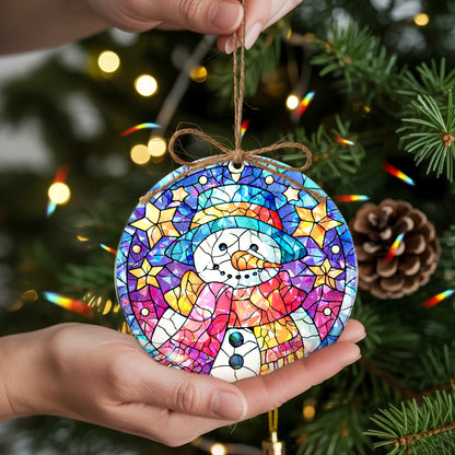 Stained Glass Snowman Holographic Christmas Ornament | Festive Holiday Keepsake | Winter Wonderland Decoration