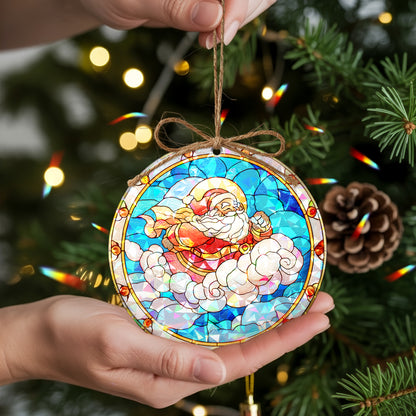 Stained Glass Santa Claus Holographic Christmas Ornament | Festive Holiday Keepsake | Jolly Tree Decoration