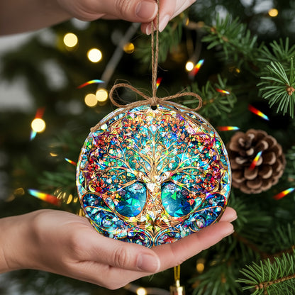 Tree of Life Stained Glass Holographic Christmas Ornament | Symbol of Family & Connection | Spiritual Keepsake Decoration