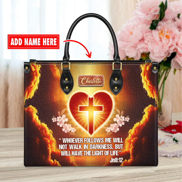 I Am the Light of the World - Personalized Leather Handbag with Your Name