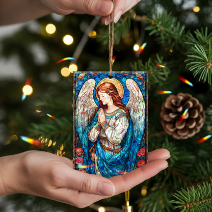 Stained Glass Angel Holographic Christmas Ornament | Serene Angel of Peace | Religious Christian Keepsake