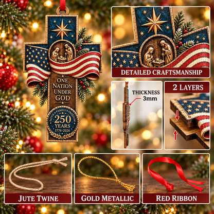 One Nation Under God 250 Years Cross Ornament – Faith Family Freedom Christmas Decor
