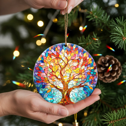 Vibrant Tree of Life Stained Glass Holographic Christmas Ornament | Symbol of Growth & Family | Colorful Holiday Keepsake