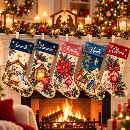 Personalized Nativity Christmas Stocking – Custom Name Christian Holiday Stocking, Festive Fireplace Decor & Family Christmas Gift