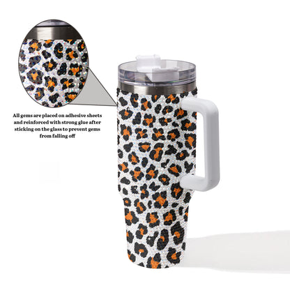 Black Cat Halloween Bling Diamond Tumbler 40oz - Sparkling Spooky Rhinestone Cup