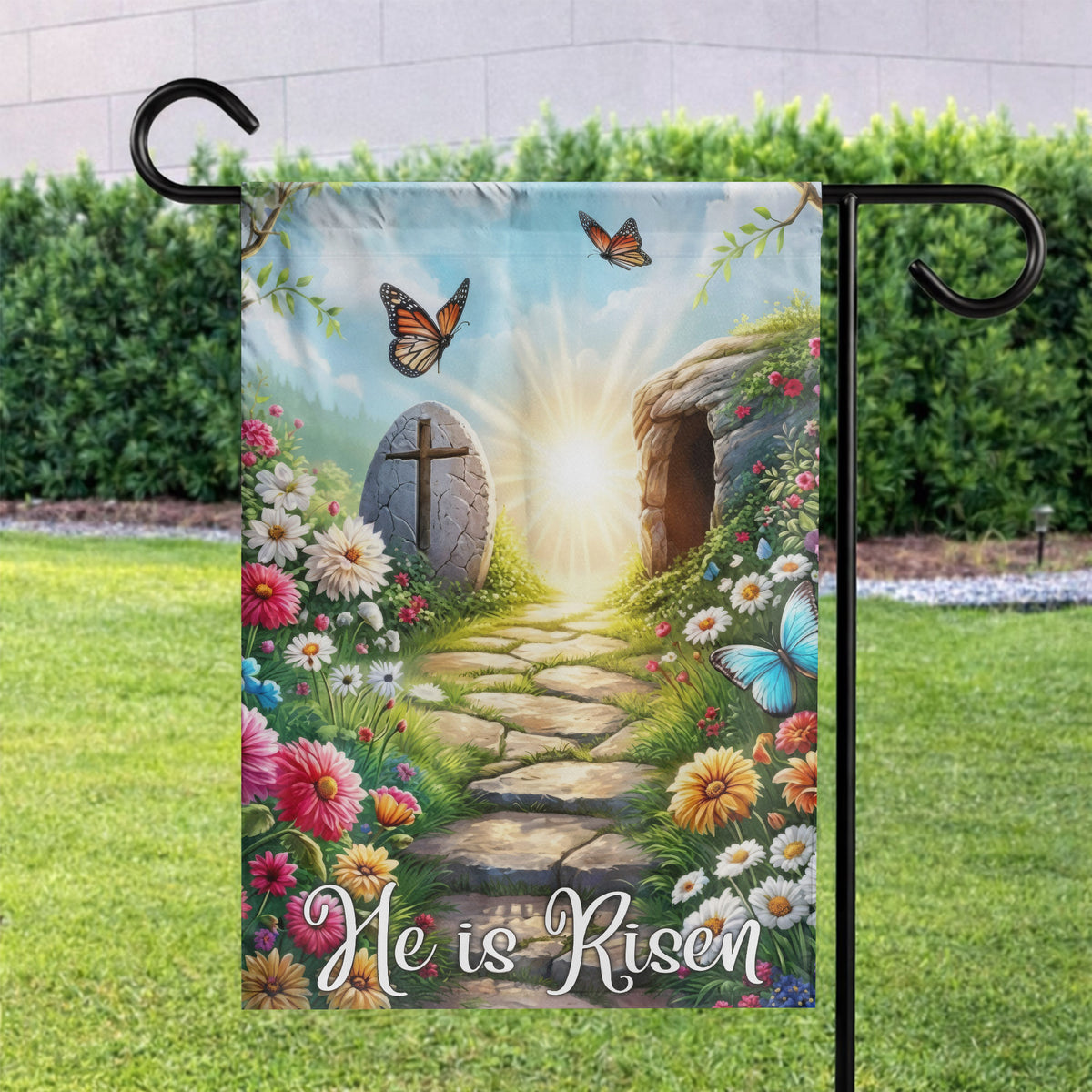 He Is Risen Empty Tomb Garden Flag