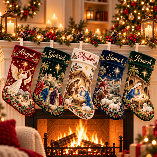 Personalized Christian Nativity Christmas Stocking – Custom Name Holy Family & Three Wise Men Stocking, Religious Christmas Decor & Family Gift