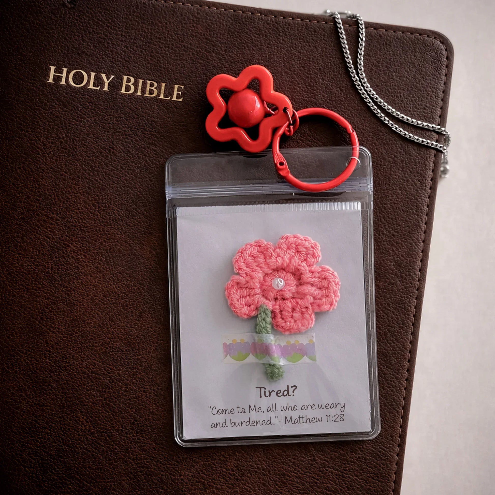 Encouragement Scripture Flower Keychain – Handmade Crochet - Faith Guided Life