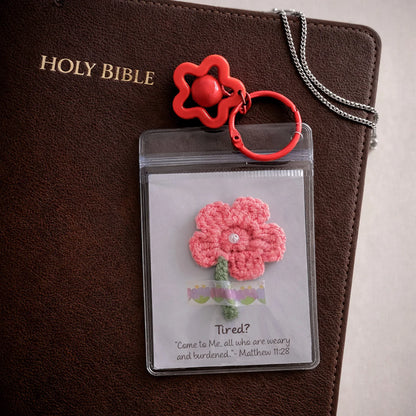 Encouragement Scripture Flower Keychain – Handmade Crochet - Faith Guided Life